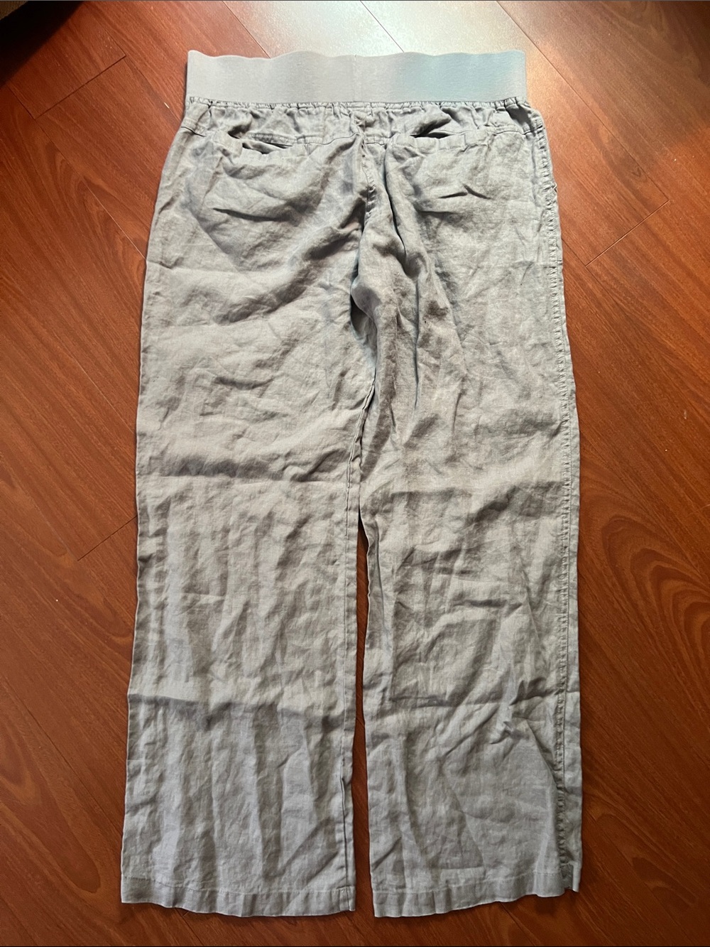 Allen Allen Light Gray Elastic-Waist Linen Chinos size Large - Picture 2 of 11